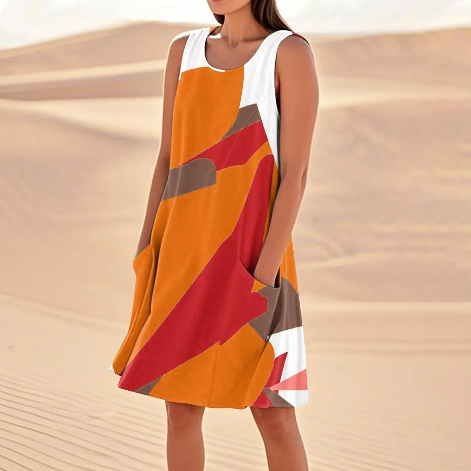 Summer Dresses for Women 2025 Crewneck Sleeveless Cotton Linen Tank Dress Beach Vacation Sundresses with Pockets