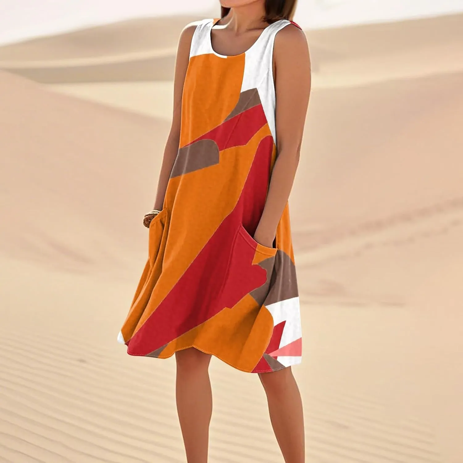 Summer Dresses for Women 2025 Crewneck Sleeveless Cotton Linen Tank Dress Beach Vacation Sundresses with Pockets