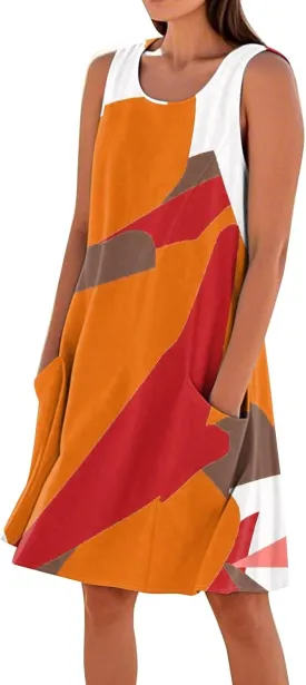 Summer Dresses for Women 2025 Crewneck Sleeveless Cotton Linen Tank Dress Beach Vacation Sundresses with Pockets