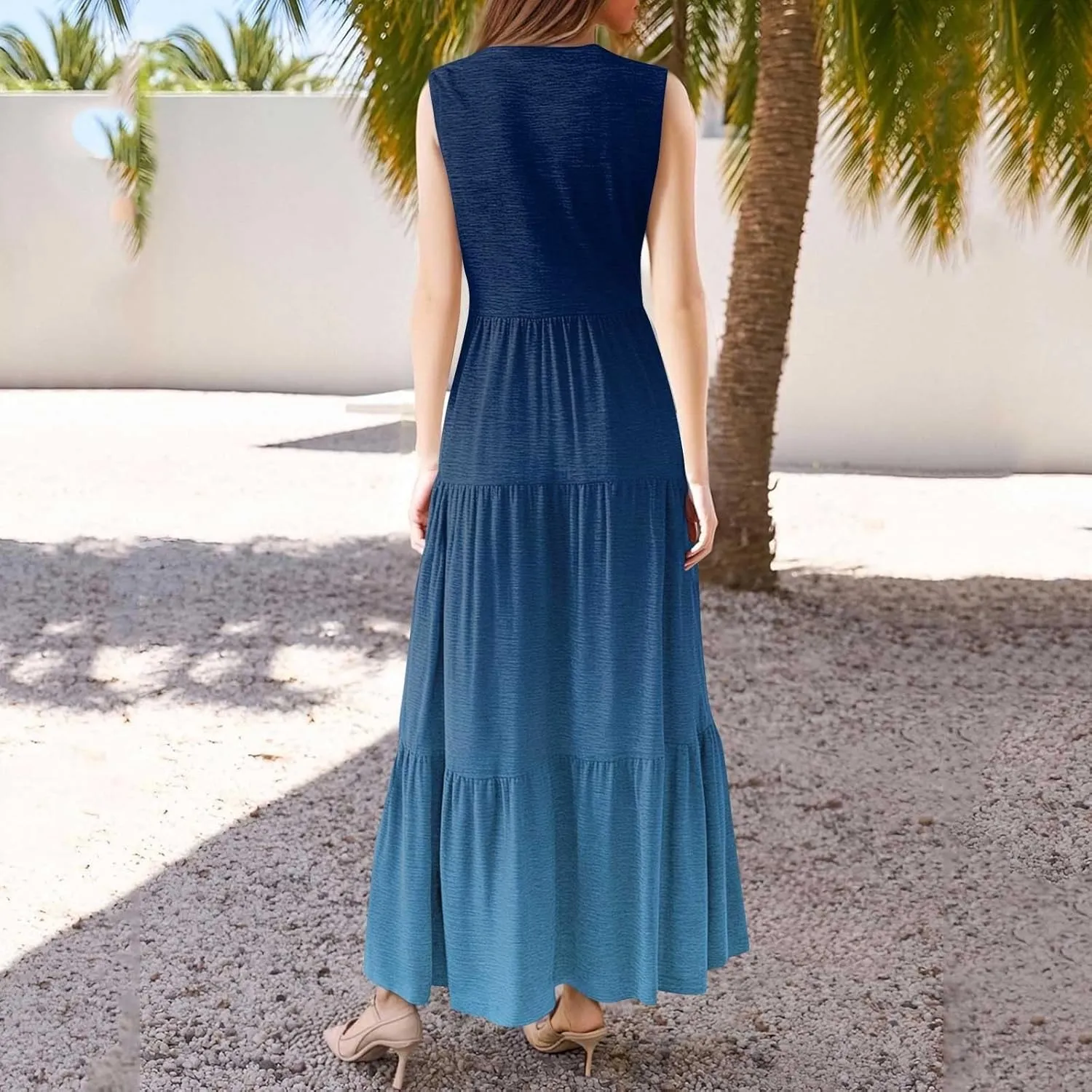 Summer Dresses for Women 2025 Maxi Casual Floral Boho Sundresses Sleeveless V-Neck Pleated Beach Vacation Tank Dress