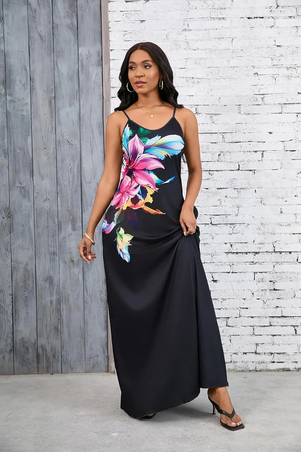 Summer Maxi Dress for Women 2025 Plus Size Casual Sexy Floral Sleeveless Vacation Long Sundresses with Pockets