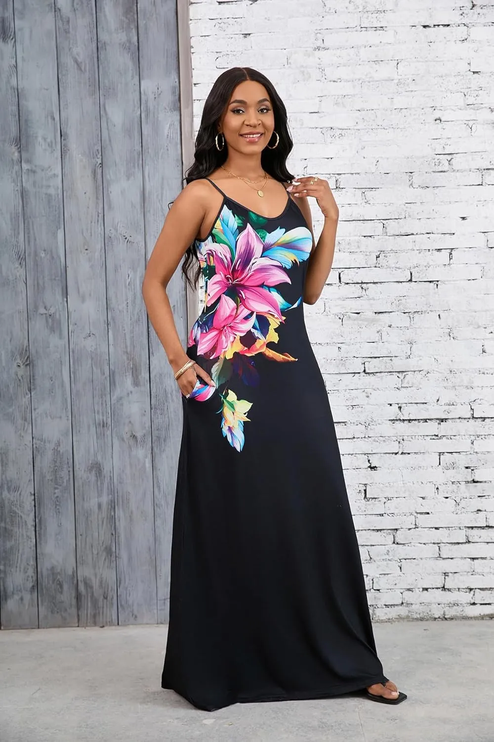 Summer Maxi Dress for Women 2025 Plus Size Casual Sexy Floral Sleeveless Vacation Long Sundresses with Pockets