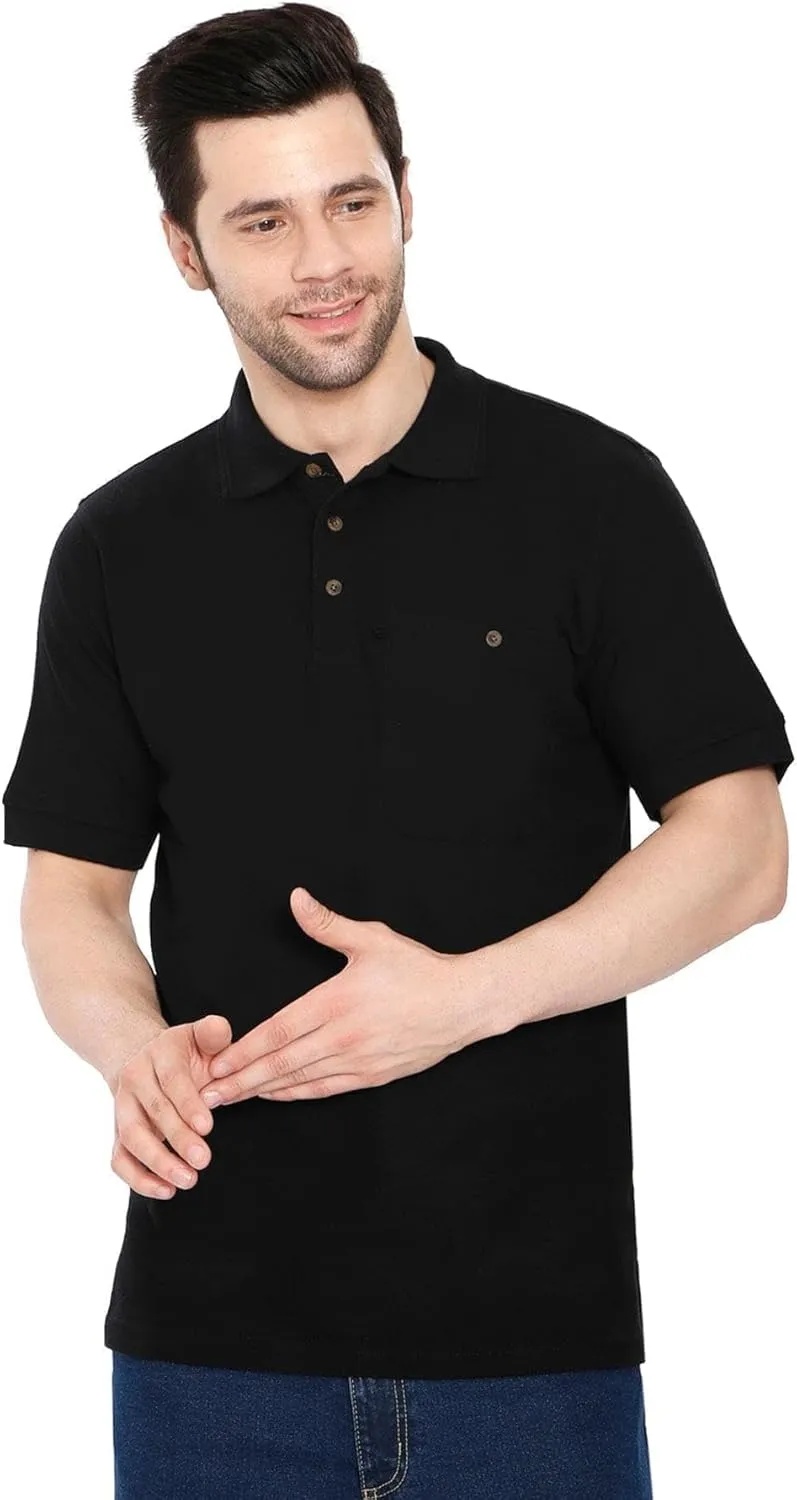 Turtle Bay New York Men's Short Sleeve Pique Polo Shirt in Cotton Blend with Front Pocket