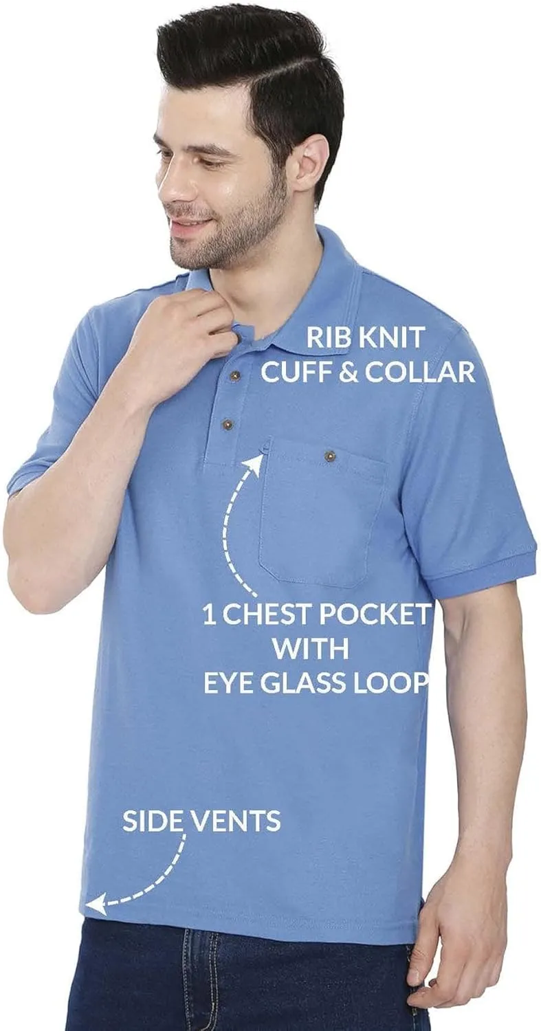 Turtle Bay New York Men's Short Sleeve Pique Polo Shirt in Cotton Blend with Front Pocket