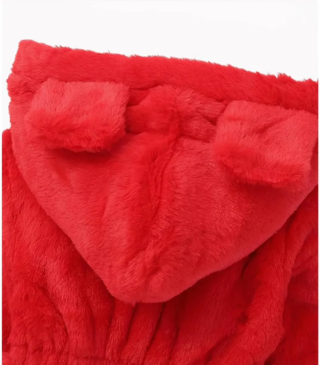 WEONEDREAM Toddler Girls Winter Fleece Coat Kids Hooded Faux Fur Jacket Baby Warm Outwear