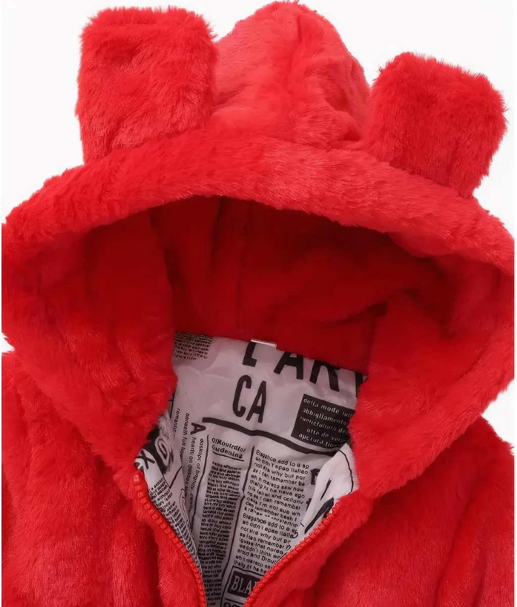 WEONEDREAM Toddler Girls Winter Fleece Coat Kids Hooded Faux Fur Jacket Baby Warm Outwear
