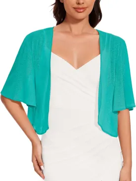 Women Bolero Shrug Cardigan Open Front Cover Up Sheer Short Sleeve Kimonos for Evening Dress