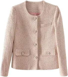 Women French Style Jacket Coat Short Outerwear Long Sleeve Tweed Tops