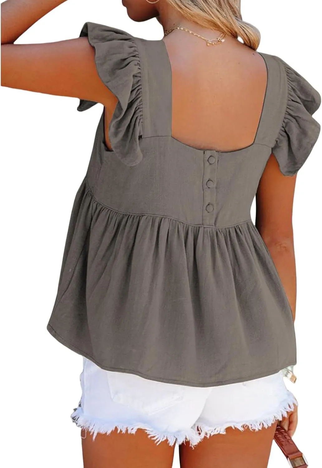 Women's Casual Summer Square Neck Tank Tops Ruffle Strap Sleeveless Peplum Blouse Chiffon Top Shirts