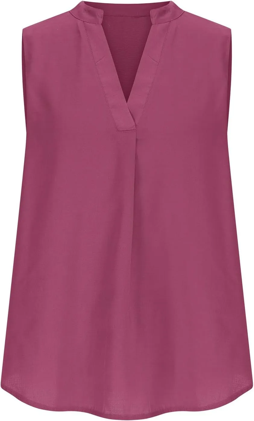 Women's Chiffon Tank Tops Sleeveless V Neck Blouse Dressy Casual Tops Office Work Shirts Trendy Business Tops