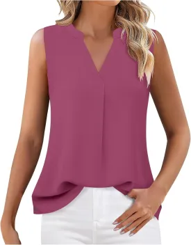 Women's Chiffon Tank Tops Sleeveless V Neck Blouse Dressy Casual Tops Office Work Shirts Trendy Business Tops