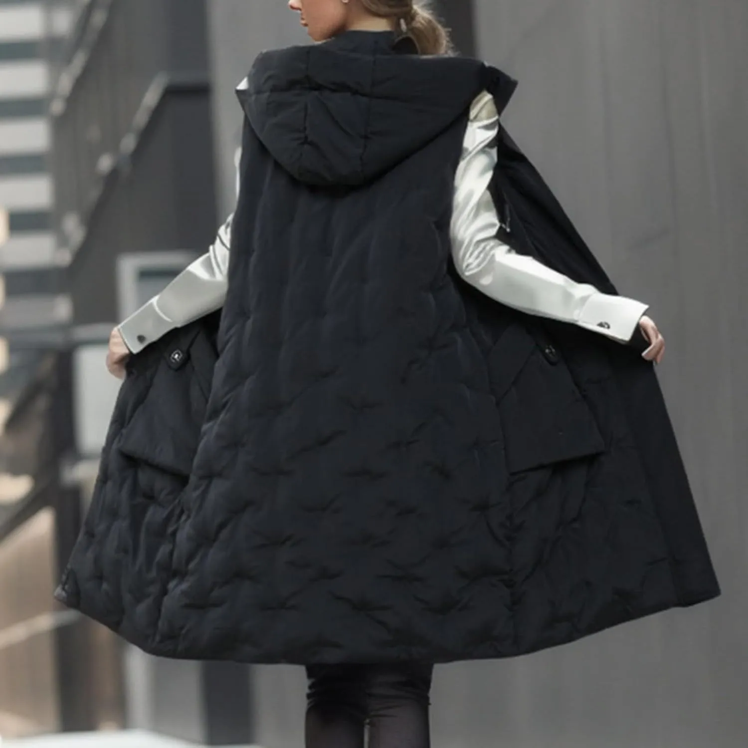 Womens Long Down Vest with Hood Fashion Thickened Hooded Sleeveless Puffer Jackets Long Coats Warm Winter Outerwear