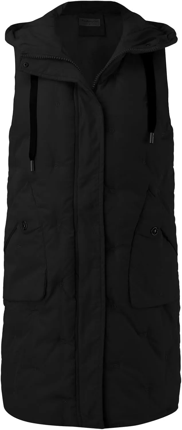 Womens Long Down Vest with Hood Fashion Thickened Hooded Sleeveless Puffer Jackets Long Coats Warm Winter Outerwear
