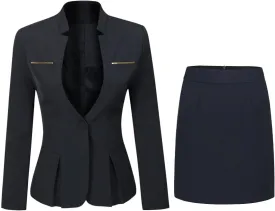 YUNCLOS Women's 2 Piece Business Skirt Suit Set Office Lady Slim Fit Blazer and Skirt