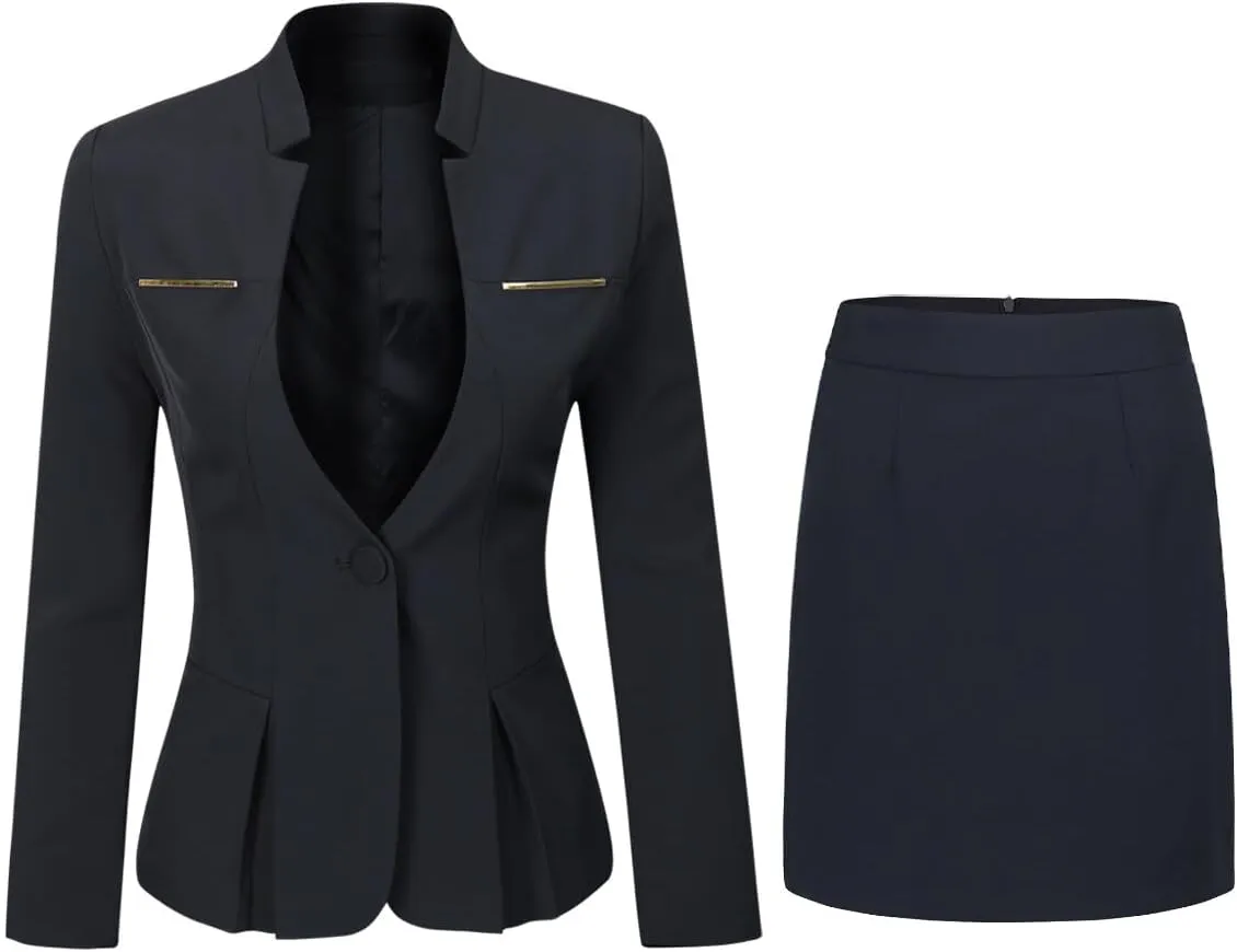 YUNCLOS Women's 2 Piece Business Skirt Suit Set Office Lady Slim Fit Blazer and Skirt