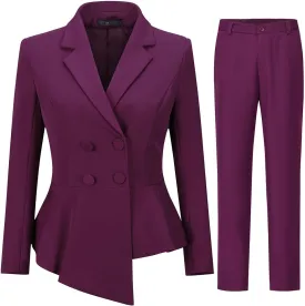 YUNCLOS Women's Double Breasted 2 Piece Suit Set 2 Button Blazer Jacket and Pants