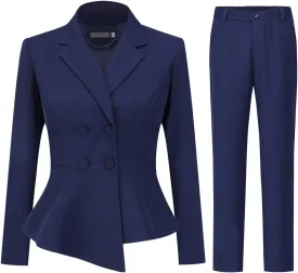 YUNCLOS Women's Double Breasted 2 Piece Suit Set 2 Button Blazer Jacket and Pants